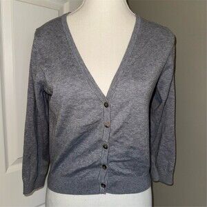 Boden Cardigan Sweater Womens Size 6 Gray Cropped V-Neck Button Front Capsule
